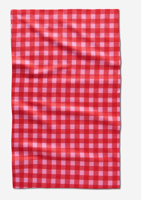 geometry cherry gingham tea towel